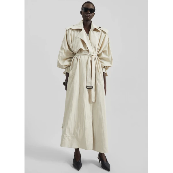 The Frankie Shop Elsdon Fluid Long Trench – Light Beige Coat, view 6