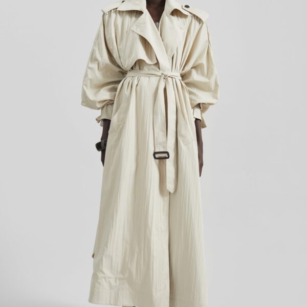 The Frankie Shop Elsdon Fluid Long Trench - Light Beige - Oversized Minimalist Coats in Beige - Shop at Coveti