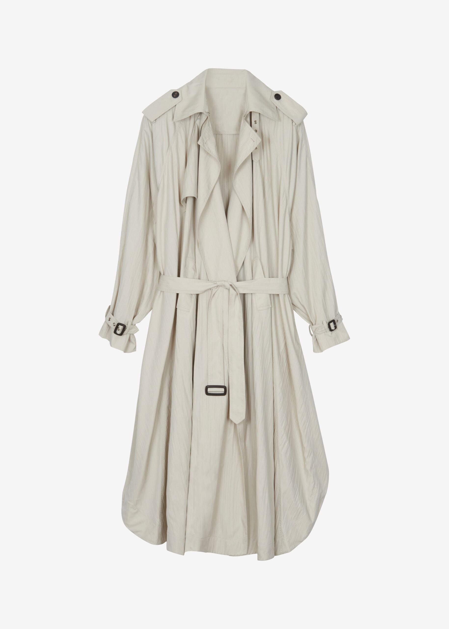 Elsdon Fluid Long Trench - Light Beige by The Frankie Shop - Coats The Frankie Shop Elsdon Fluid Long Trench - Light Beige - Oversized Minimalist Coats in Beige - Shop at Coveti