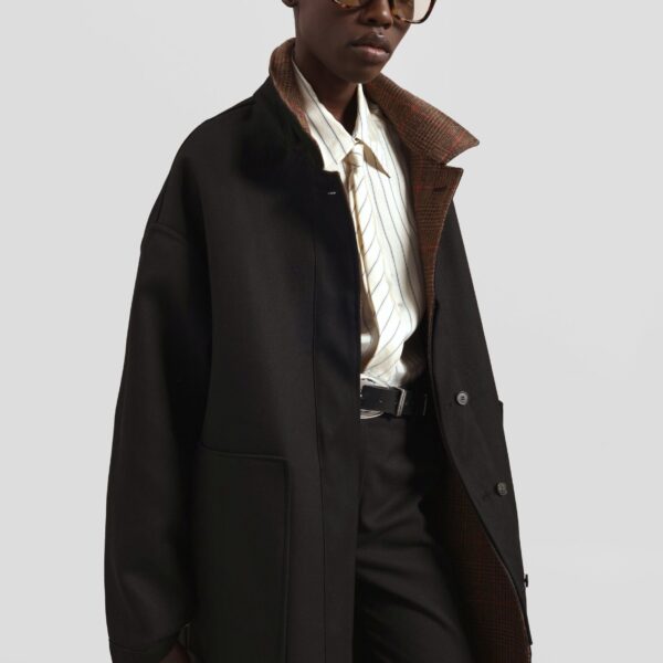The Frankie Shop Elton Reversible Car Coat - Brown Glen Plaid - Oversized Minimalist Coats in Multicolour - Shop at Coveti