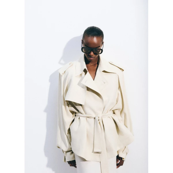 The Frankie Shop Elva Fluid Short Trench - Ivory - Oversized Minimalist Coats in Ivory - Shop at Coveti