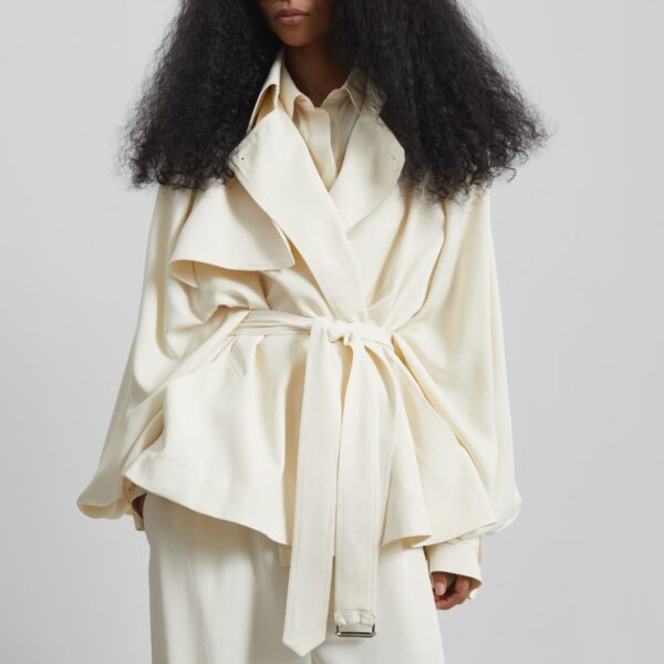 The Frankie Shop Elva Fluid Short Trench - Ivory - Oversized Minimalist Coats in Ivory - Shop at Coveti