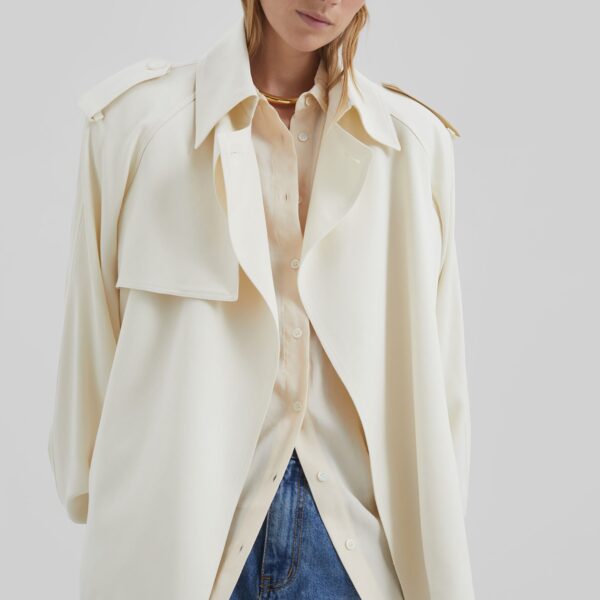 The Frankie Shop Elva Fluid Short Trench - Ivory - Oversized Minimalist Coats in Ivory - Shop at Coveti
