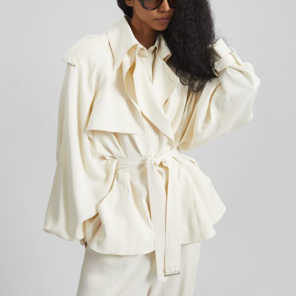 The Frankie Shop Elva Fluid Short Trench - Ivory - Oversized Minimalist Coats in Ivory - Shop at Coveti