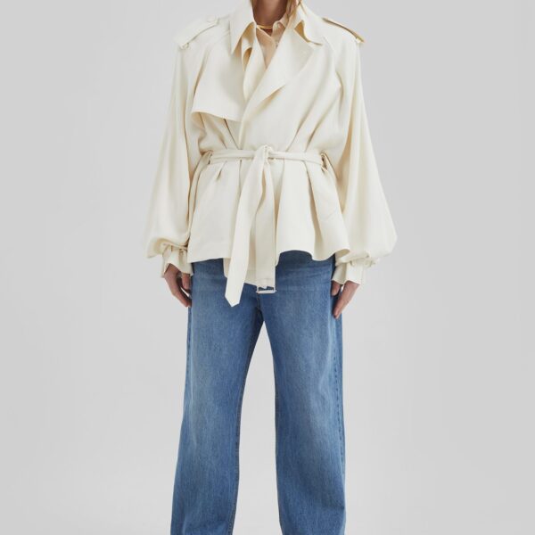 The Frankie Shop Elva Fluid Short Trench - Ivory - Oversized Minimalist Coats in Ivory - Shop at Coveti