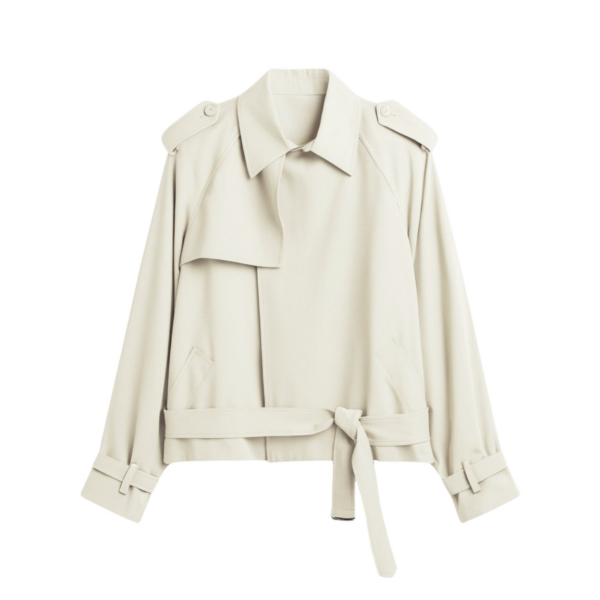 The Frankie Shop Elva Fluid Short Trench - Ivory - Oversized Minimalist Coats in Ivory - Shop at Coveti