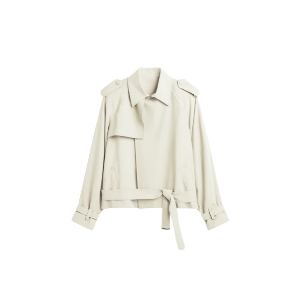 The Frankie Shop Elva Fluid Short Trench - Ivory - Oversized Minimalist Coats in Ivory - Shop at Coveti