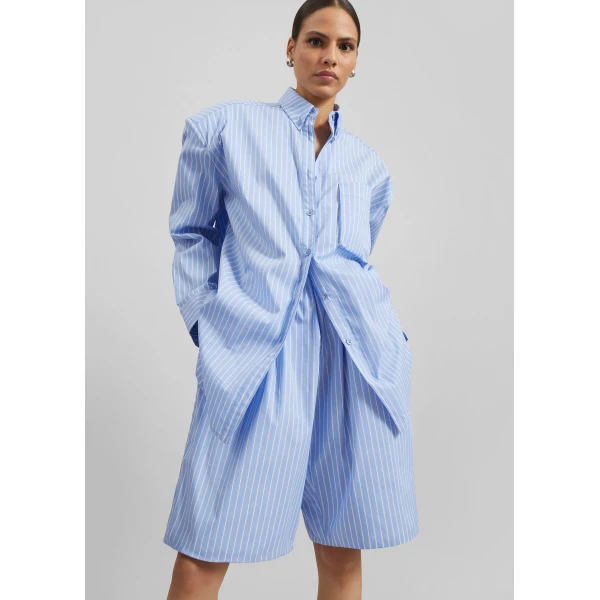 The Frankie Shop Elyn Cotton Bermuda Shorts – Blue/White Stripe, view 2