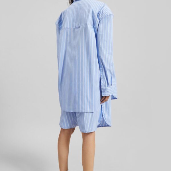 The Frankie Shop Elyn Cotton Bermuda Shorts - Blue/White Stripe - Oversized Minimalist Shorts in Multicolour - Shop at Coveti
