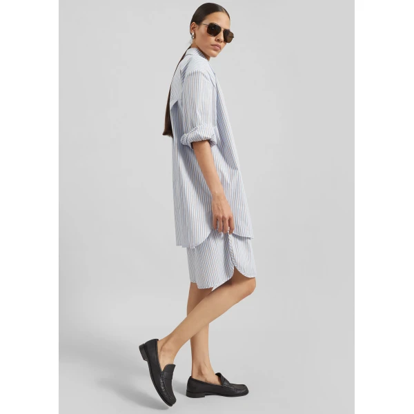 The Frankie Shop Elyn Cotton Bermuda Shorts – Light Blue/Brown Stripe, view 2