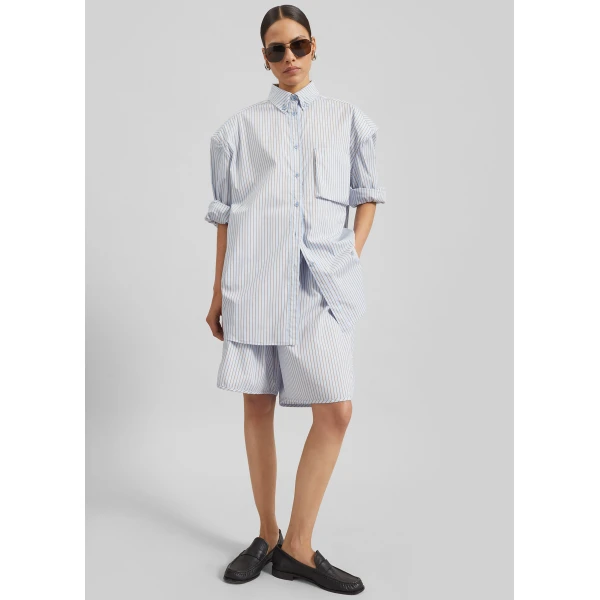 The Frankie Shop Elyn Cotton Bermuda Shorts – Light Blue/Brown Stripe, view 4