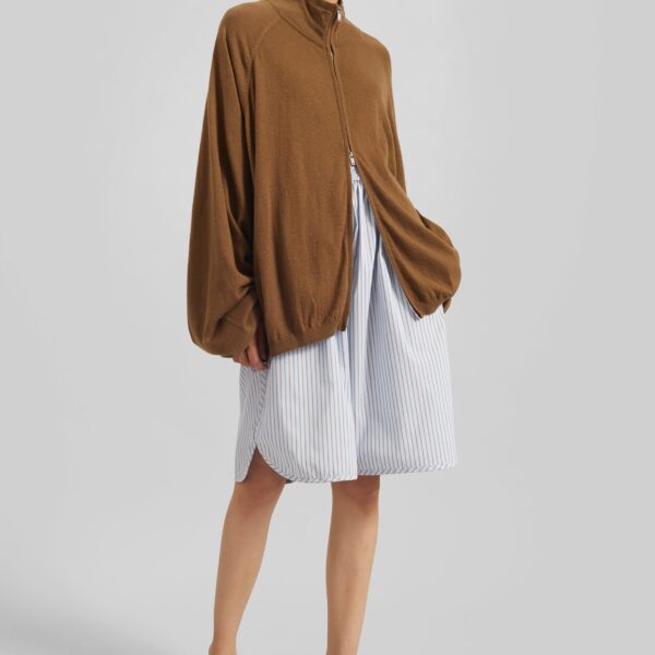 The Frankie Shop Elyn Cotton Bermuda Shorts - Light Blue/Brown Stripe - Oversized Minimalist Shorts in Multicolour - Shop at Coveti