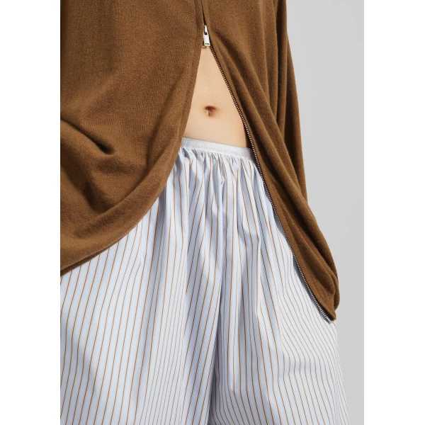 The Frankie Shop Elyn Cotton Bermuda Shorts – Light Blue/Brown Stripe, view 6