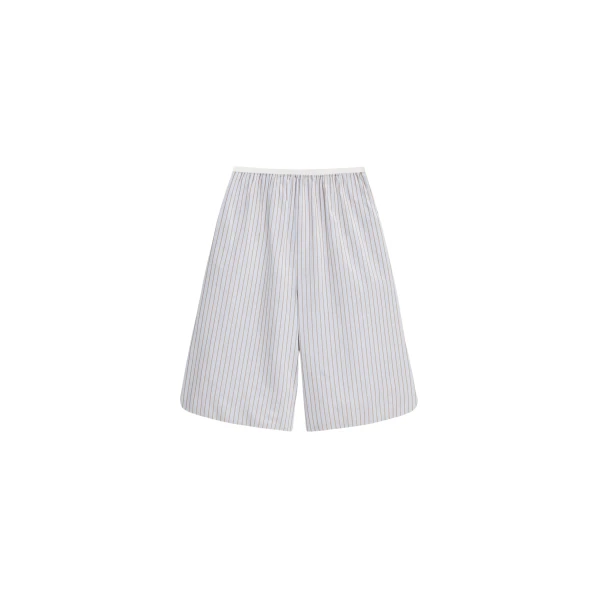 The Frankie Shop Elyn Cotton Bermuda Shorts - Light Blue/Brown Stripe - Oversized Minimalist Shorts in Multicolour - Shop at Coveti