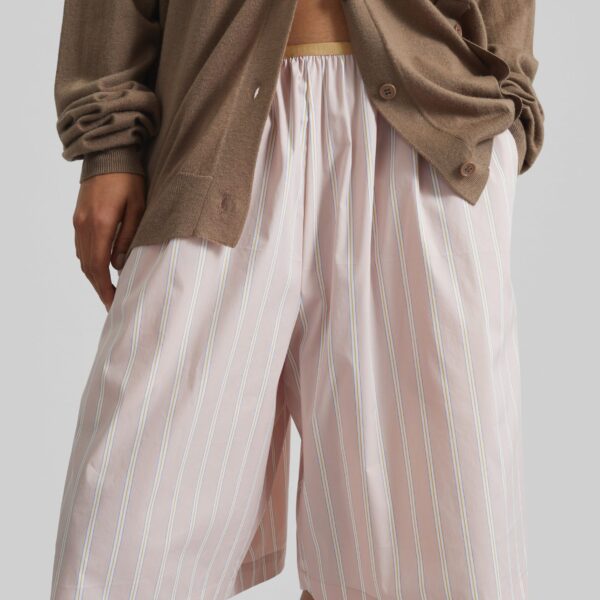 The Frankie Shop Elyn Elastic Bermuda Shorts - Pink/White Stripes - Oversized Minimalist Shorts in Multicolour - Shop at Coveti