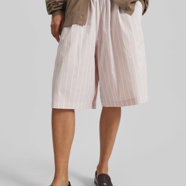 The Frankie Shop Elyn Elastic Bermuda Shorts - Pink/White Stripes - Oversized Minimalist Shorts in Multicolour - Shop at Coveti