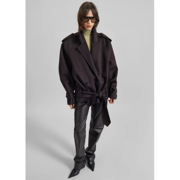 The Frankie Shop Elys Short Wool Trench – Dark Plum, view 6