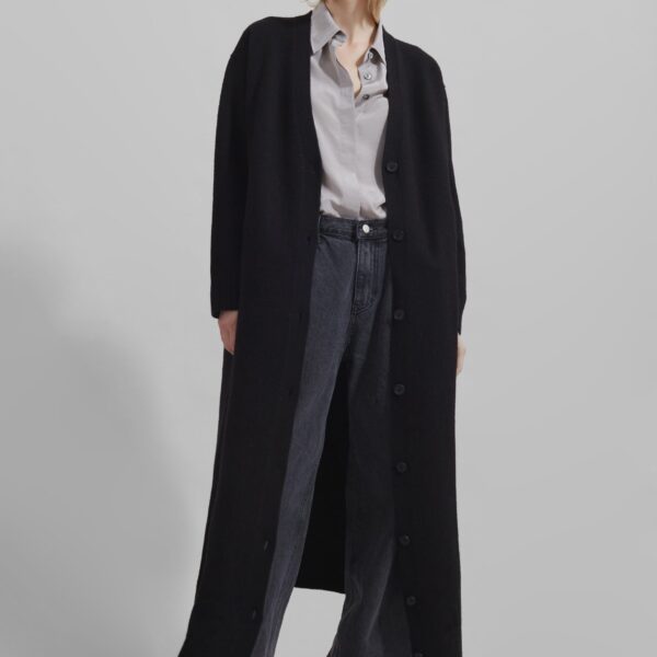 The Frankie Shop Emi Long Knit Cardigan - Black - Oversized Minimalist Knitwear in Black - Shop at Coveti
