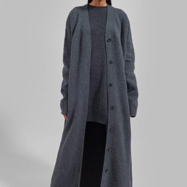 The Frankie Shop Emi Long Knit Cardigan - Dark Grey Melange - Oversized Minimalist Knitwear in Grey - Shop at Coveti