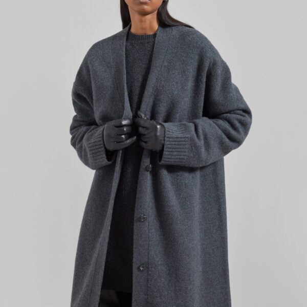 The Frankie Shop Emi Long Knit Cardigan - Dark Grey Melange - Oversized Minimalist Knitwear in Grey - Shop at Coveti