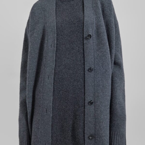 The Frankie Shop Emi Long Knit Cardigan - Dark Grey Melange - Oversized Minimalist Knitwear in Grey - Shop at Coveti