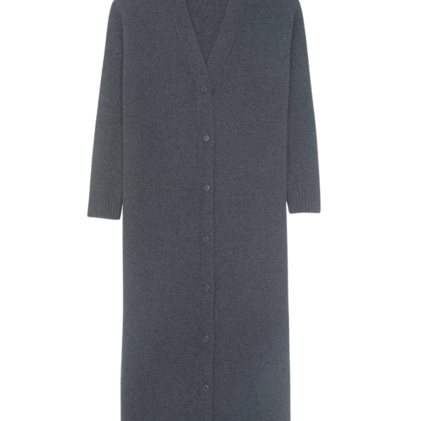 The Frankie Shop Emi Long Knit Cardigan - Dark Grey Melange - Oversized Minimalist Knitwear in Grey - Shop at Coveti