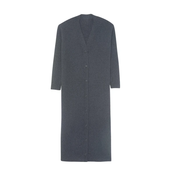 The Frankie Shop Emi Long Knit Cardigan - Dark Grey Melange - Oversized Minimalist Knitwear in Grey - Shop at Coveti