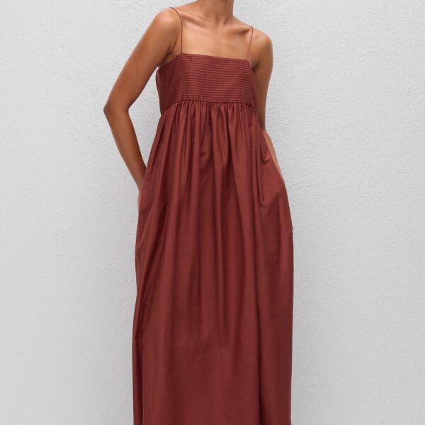 The Frankie Shop Empire Pintuck Bodice Dress - Maroc - Oversized Minimalist Dresses in Beige - Shop at Coveti