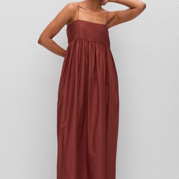 The Frankie Shop Empire Pintuck Bodice Dress - Maroc - Oversized Minimalist Dresses in Beige - Shop at Coveti
