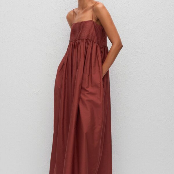 The Frankie Shop Empire Pintuck Bodice Dress - Maroc - Oversized Minimalist Dresses in Beige - Shop at Coveti