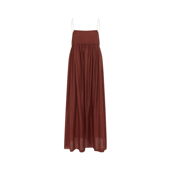 The Frankie Shop Empire Pintuck Bodice Dress - Maroc - Oversized Minimalist Dresses in Beige - Shop at Coveti
