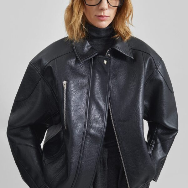The Frankie Shop Enora Faux Leather Jacket - Black - Oversized Minimalist Jackets in Black - Shop at Coveti