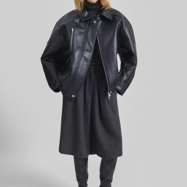 The Frankie Shop Enora Faux Leather Jacket - Black - Oversized Minimalist Jackets in Black - Shop at Coveti