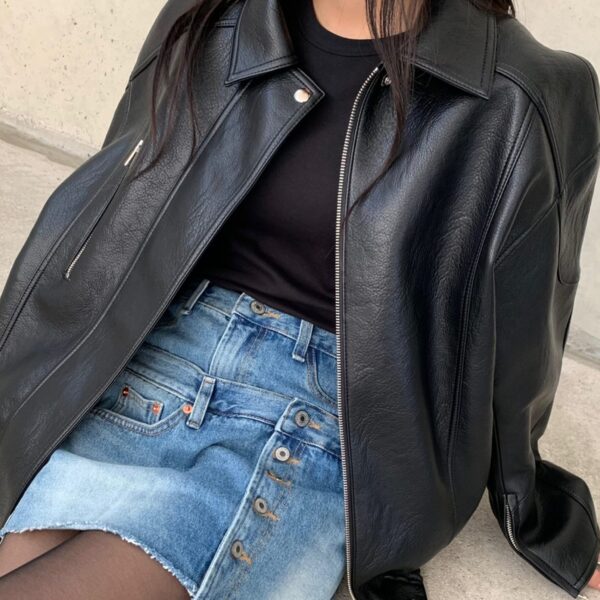 The Frankie Shop Enora Faux Leather Jacket - Black - Oversized Minimalist Jackets in Black - Shop at Coveti