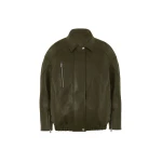 The Frankie Shop Enora Faux Leather Jacket - Olive - Oversized Minimalist Jackets in Green - Shop at Coveti