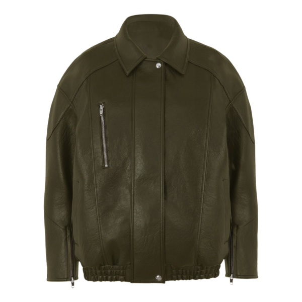 The Frankie Shop Enora Faux Leather Jacket - Olive - Oversized Minimalist Jackets in Green - Shop at Coveti