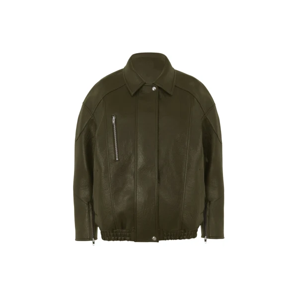 The Frankie Shop Enora Faux Leather Jacket - Olive - Oversized Minimalist Jackets in Green - Shop at Coveti