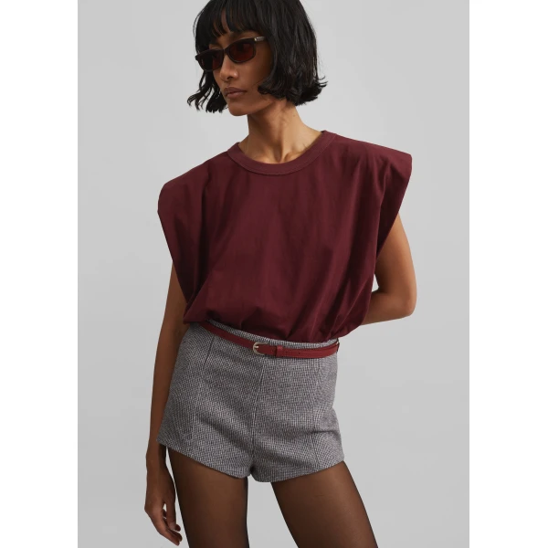 The Frankie Shop Eva Padded Shoulder Muscle T-Shirt – Burgundy Top, view 2