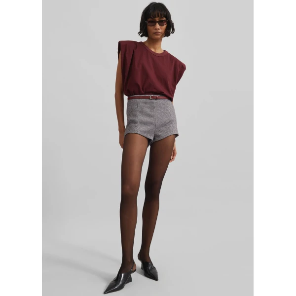 The Frankie Shop Eva Padded Shoulder Muscle T-Shirt – Burgundy Top, view 3