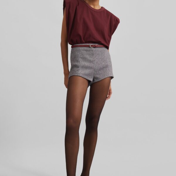 The Frankie Shop Eva Padded Shoulder Muscle T-Shirt - Burgundy - Oversized Minimalist Tops in Red - Shop at Coveti