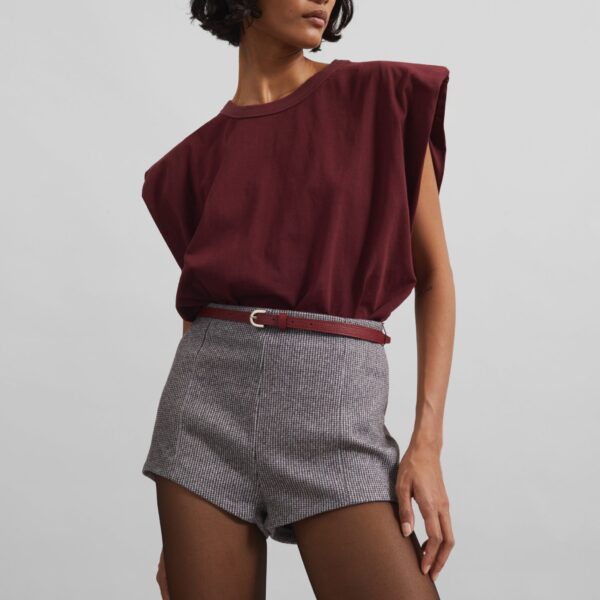 The Frankie Shop Eva Padded Shoulder Muscle T-Shirt - Burgundy - Oversized Minimalist Tops in Red - Shop at Coveti