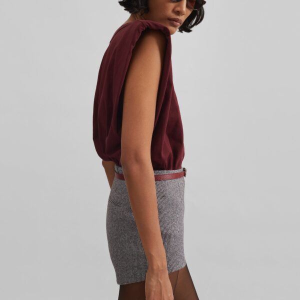 The Frankie Shop Eva Padded Shoulder Muscle T-Shirt - Burgundy - Oversized Minimalist Tops in Red - Shop at Coveti