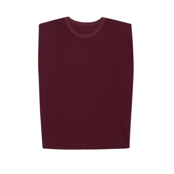 The Frankie Shop Eva Padded Shoulder Muscle T-Shirt - Burgundy - Oversized Minimalist Tops in Red - Shop at Coveti