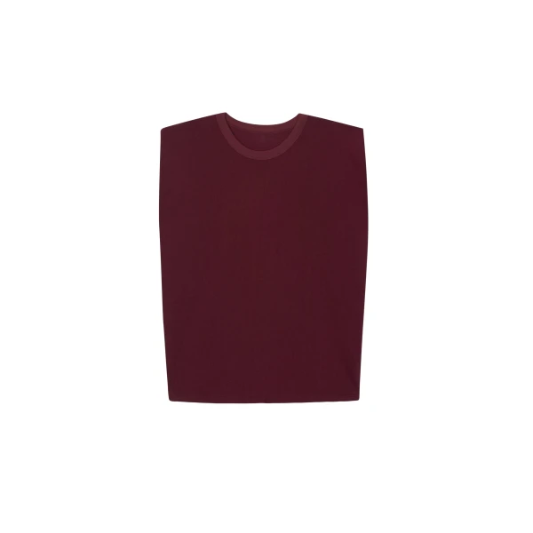 The Frankie Shop Eva Padded Shoulder Muscle T-Shirt - Burgundy - Oversized Minimalist Tops in Red - Shop at Coveti