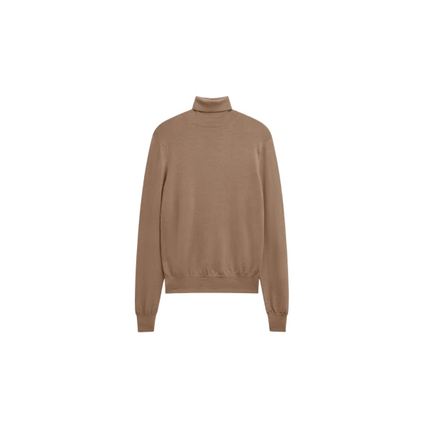 The Frankie Shop Eve Thin Turtleneck Sweater - Camel - Oversized Minimalist Knitwear in Beige - Shop at Coveti