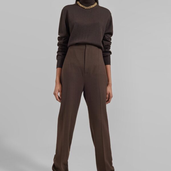 The Frankie Shop Eve Thin Turtleneck Sweater - Dark Brown - Oversized Minimalist Knitwear in Beige - Shop at Coveti