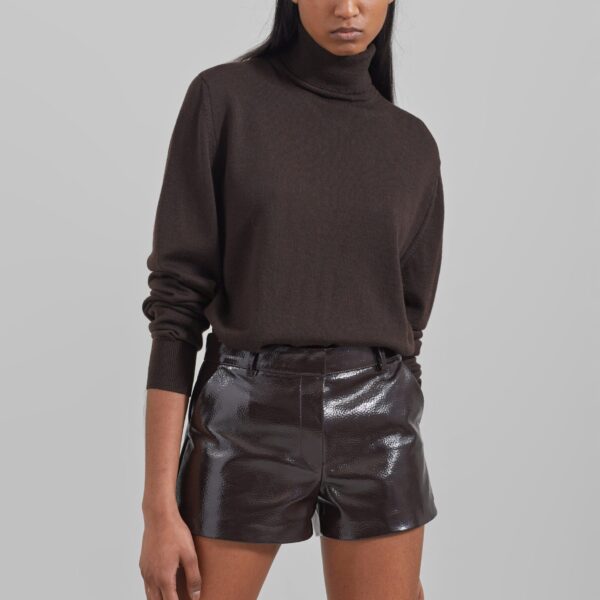 The Frankie Shop Eve Thin Turtleneck Sweater - Dark Brown - Oversized Minimalist Knitwear in Beige - Shop at Coveti