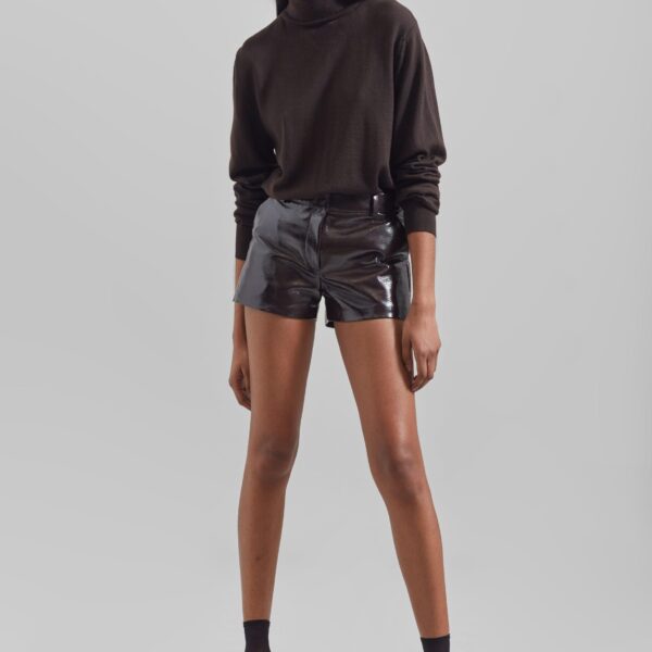 The Frankie Shop Eve Thin Turtleneck Sweater - Dark Brown - Oversized Minimalist Knitwear in Beige - Shop at Coveti