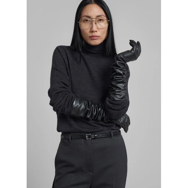 The Frankie Shop Eve Thin Turtleneck Sweater – Dark Grey Melange, view 3