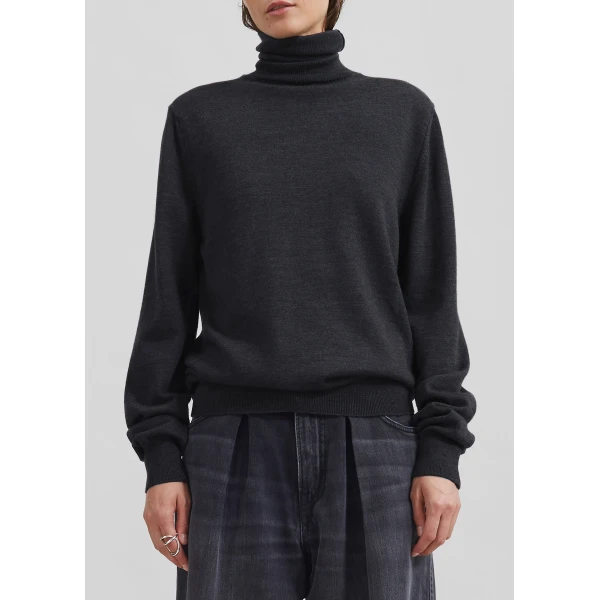 The Frankie Shop Eve Thin Turtleneck Sweater – Dark Grey Melange, view 4